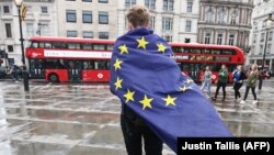 Один из участников акции протеста против Brexit'а в Лондоне
