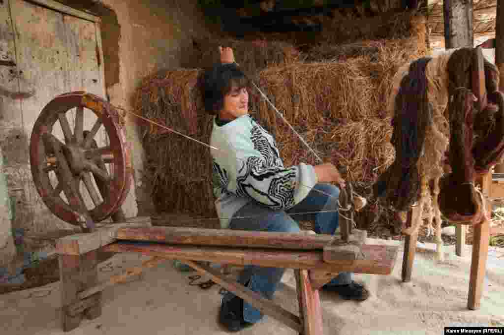 Traditional techniques are used even in the process of acquiring yarn. 