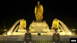 A statue of former Turkmen President Saparmurat Niyazov stands in the center of Ashgabat.