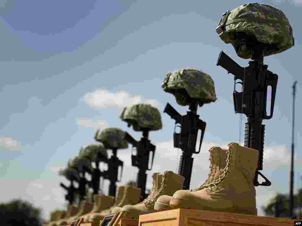 A memorial in Fort Hood, Texas, commemorates the 13 service members who died when a U.S. Army psychiatrist went on a shooting rampage at the military base on November 5.
