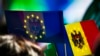 Молдавия. Кишинев. Флаги Молдавии и ЕС
