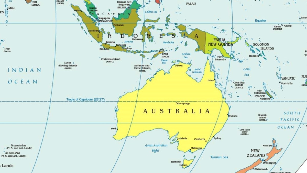 Карта земли австралии. Политическая карта Австралии и Океании. Новая Гвинея на карте Австралии.