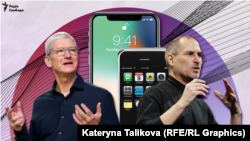 Гендиректори Apple Тім Кук (л) та Стів Джобс (п)