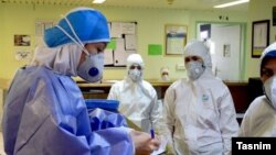 Health workers at a Tehran hospital. April 15, 2020