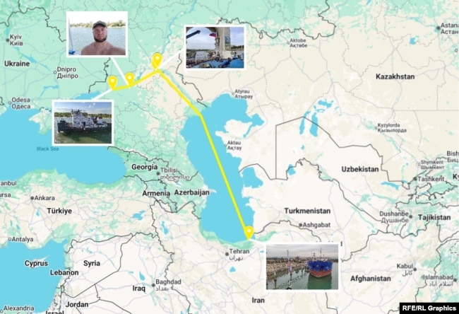 Маршрут Романа Булатова на танкере "Волга" из Таганрога в Иран