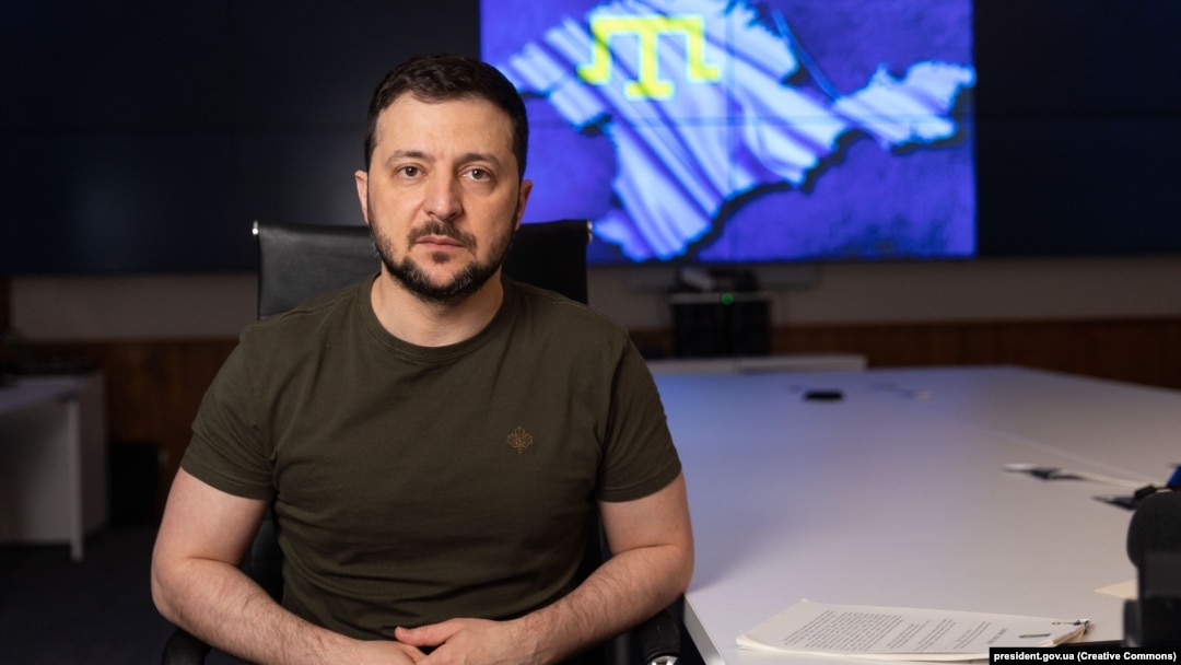 Ukrainian President Volodymyr Zelenskiy delivers video address on May 18.