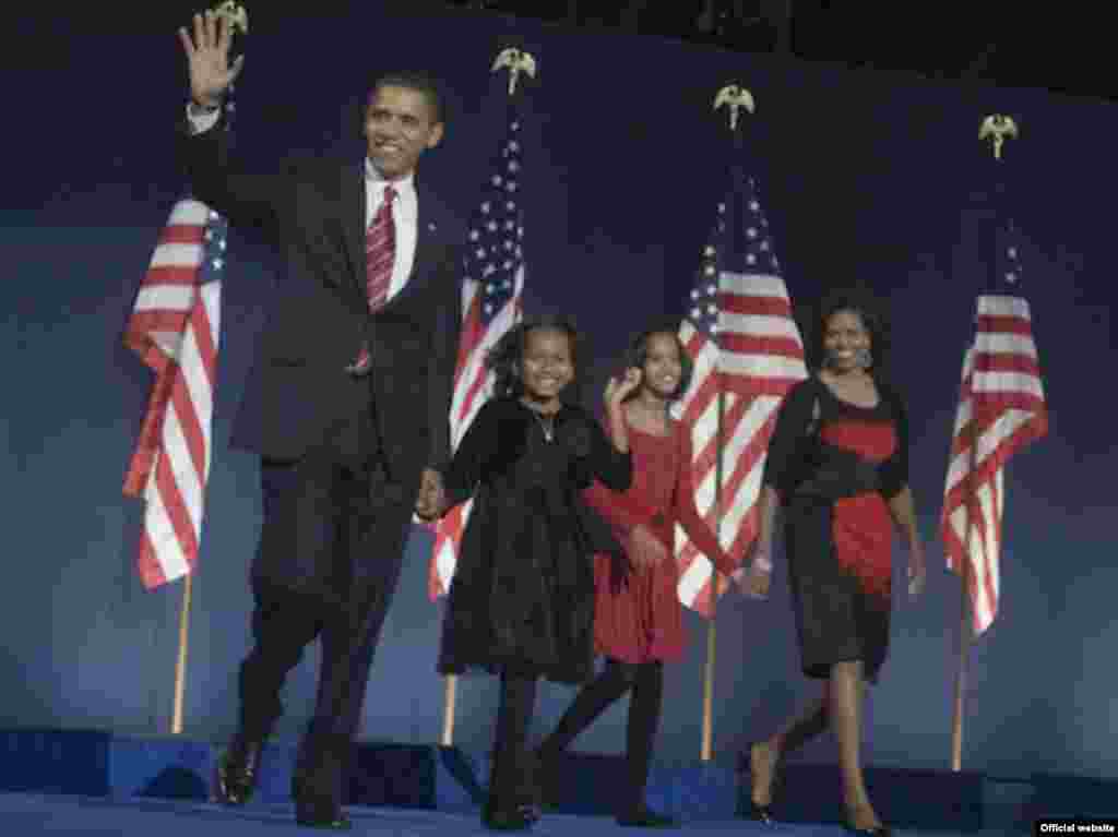 Obama's family, friends, and supporters celebrate victory at rally in Grant Park, Chicago, IL. - obama10