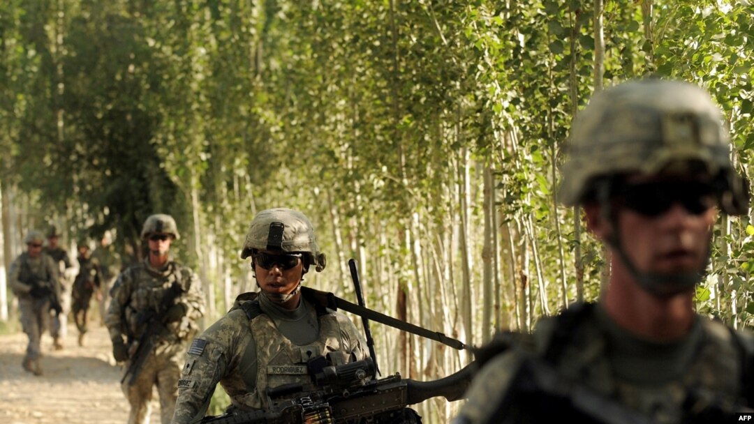 U.S. troops patrol during a mission in Logar Province, Afghanistan on August 14.