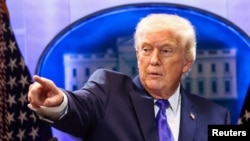 Presidenti amerikan, Donald Trump, gjatë konferencës për media pas vendimit të Gjykatës Supreme. Uashington, 20 janar 2026.