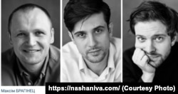 Акторы Максім Брагінец, Зьміцер Давідовіч і Арцём Курэнь, звольненыя з Рэспубліканскага тэатра беларускай драматургіі (РТБД)