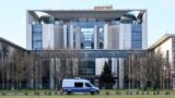 A police car in front of the Chancellery in Berlin on December 14