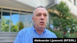 Predsjednik Sindikata prosvjete Crne Gore Radomir Božović na protestu u Podgorici, 7.jul 2025.