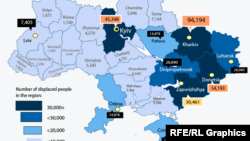 Harta refugiaților interni din Ucraina, 2 octombrie 2014.