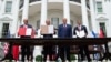 Bahrain Foreign Minister Abdullatif al-Zayani (left), Israeli Prime Minister Benjamin Netanyahu (second left), US President Donald Trump (second right), and UAE Foreign Minister Abdullah bin Zayed Al-Nahyan hold up documents after participating in the signing of the Abraham Accords at the White House in 2020. 