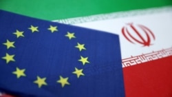 FILE PHOTO: Illustration shows European Union and Iran flags