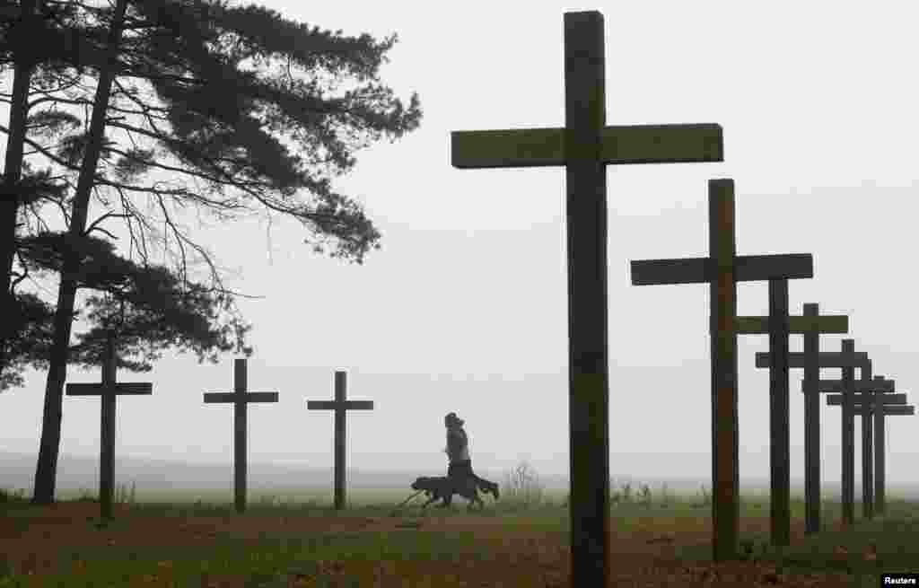 More crosses at the mass grave in Kuropaty.