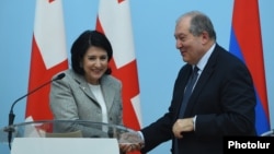 President of Georgia Salome Zourabichvili and President of Armenia Armen Sarkissian at a joint press conference. Yerevan, 13March, 2019