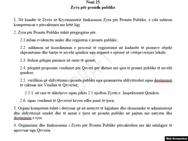 Ndryshimet e propozuara në nenin 25 të Ligjit për Pronën Publike.