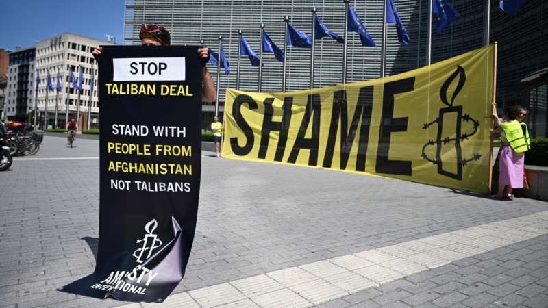 EU Officials Meet Taliban In Brussels For First Time Despite Outcry From Activists