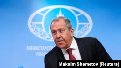 Ministrul de extrne rus Sergei Lavrov la conferința sa anuală de presă la Moscova, 16 ianuarie 2019