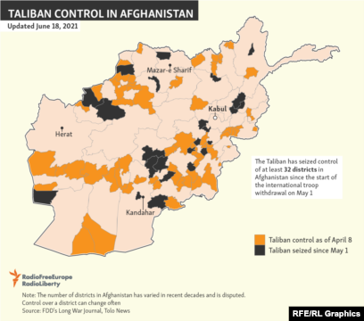 Risk Of Taliban Momentum As Dozens Of Afghan Districts Fall Since Foreign Withdrawal Began