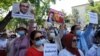 Supporters of Orhan Inandi demonstrate near the Turkish Embassy in Kyrgyzstan on June 2.