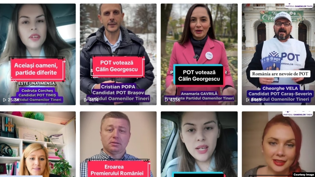 Postări din campania electorală, pe TikTok, ale candidaților Partidului Oamenilor Tineri (POT).