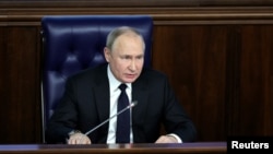 Președintele Rusiei Vladimir Putin la o întrunire a conducerii ministerului rus al Apărării, Moscova, 22 decembrie 2022.