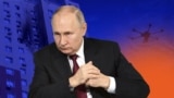 Коллаж: Президент РФ В. Путин и дроны, атакующие Москву