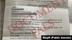 Ministerul Apărării a publicat acest document cu eticheta „Document fals”.