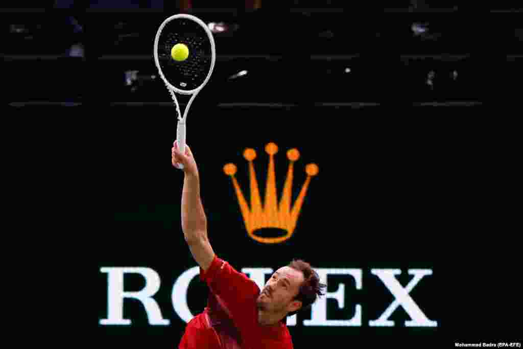 Daniil Medvedev of Russia in action at the ATP Paris Masters tennis tournament in France.&nbsp;