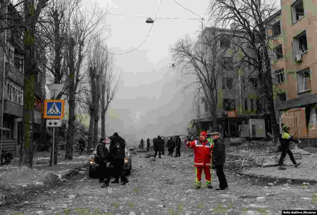 Центр Харкова, де розташований житловий будинок, пошкоджений внаслідок російського авіаудару, 2 січня 2026 року