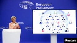 Președinta Comisiei Europene, Ursula von der Leyen, conferință de presă la Strasbourg, în care prezintă structura și portofoliile propuse pentru colegiul comisarilor europeni. 17 septembrie 2024.