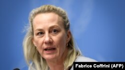 Deputy Assistant U.S. Secretary of State for South and Central Asian Affairs Alice Wells attends a press conference during the UN Conference on Afghanistan, in Geneva on November 27.