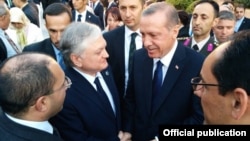 Turkey - President Recep Tayyip Erdogan talks to Armenian Foreign Minister Edward Nalbandian during his inauguration in Ankara, 28Aug2014.