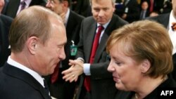 Уладзімір Пуцін на сустрэчы з Ангелай Мэркель, Мюнхэн, 10 лютага 2007