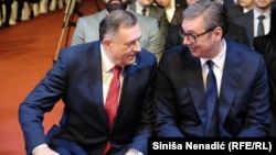 Predsjednik Republike Srpske Milorad Dodik i predsjednik Srbije Aleksandar Vučić na proslavi Sretenja u Banjoj Luci, 13.02.2025.