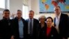 (L-R) Reza Moini, the head of RSF's Iran-Afghanistan desk, Taghi Rahmani, Iraj Mesdaghi, Monireh Baradarn, Iranian Nobel Peace laureate Shirin Ebadi and Christophe Deloire, director of RSF, February 2019.