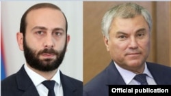 Председатель НС РА Арарат Мирзоян (слева) и председатель Госдумы ФС РФ Вячеслав Володин