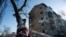 This photograph shows an apartment building damaged following an air attack in Kyiv on February 3, 2026, amid the Russian invasion of Ukraine.