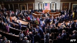 Newly elected U.S. House Speaker Mike Johnson enters a session of U.S. Congress in Washington, D.C., on October 25.