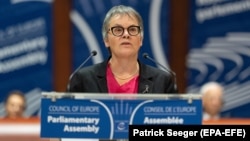 PACE President Liliane Maury Pasquier announces the recipients of the Havel prize in Strasbourg on September 30