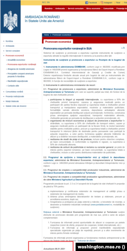 Informațiile de pe pagina de internet a Ambasadei României în SUA, la secțiunea Economică, sunt neactualizate din 2021.