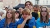 People gather to mark Ukraine's Independence Day at Zamkowy Square in Warsaw, Poland, on August 24.