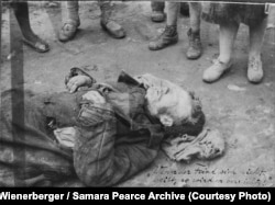 The body of a young man lying dead on the streets of Kharkiv in 1933. One of Wienerberger's most famous Holodomor images, this photo was part of the so-called Innitzer Album, given to Cardinal Theodor Innitzer of Vienna in appreciation for his ultimately fruitless efforts to organize international relief for Ukraine.