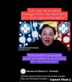 Europarlamentul Diana Șoșoacă susține într-un video clip postat pe TikTok că UE a ordonat demolarea barajelor din România.