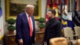 This file image shows Ukrainian President Volodymyr Zelensky (right) and US President Donald Trump (left) during their meeting at the White House in Washington on August 18.