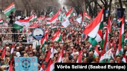 Supporters of the opposition Tisza Party rallied in Budapest. 