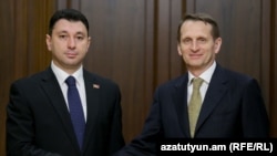 Встреча вице-спикера Национального собрания Армении Эдуарда Шармазанова (слева) с председателем Госдумы РФ Сергеем Нарышкиным, Москва, 20 апреля 2016 г. 