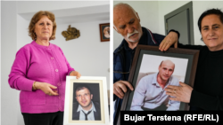Familjarët e Istref Zekajt (djathtas) dhe nëna e Pajtim Bajramit (majtas) mbajnë fotot e tyre, disa ditë pas vdekjes së tyre në vendin e punës në Vjenë të Austrisë.